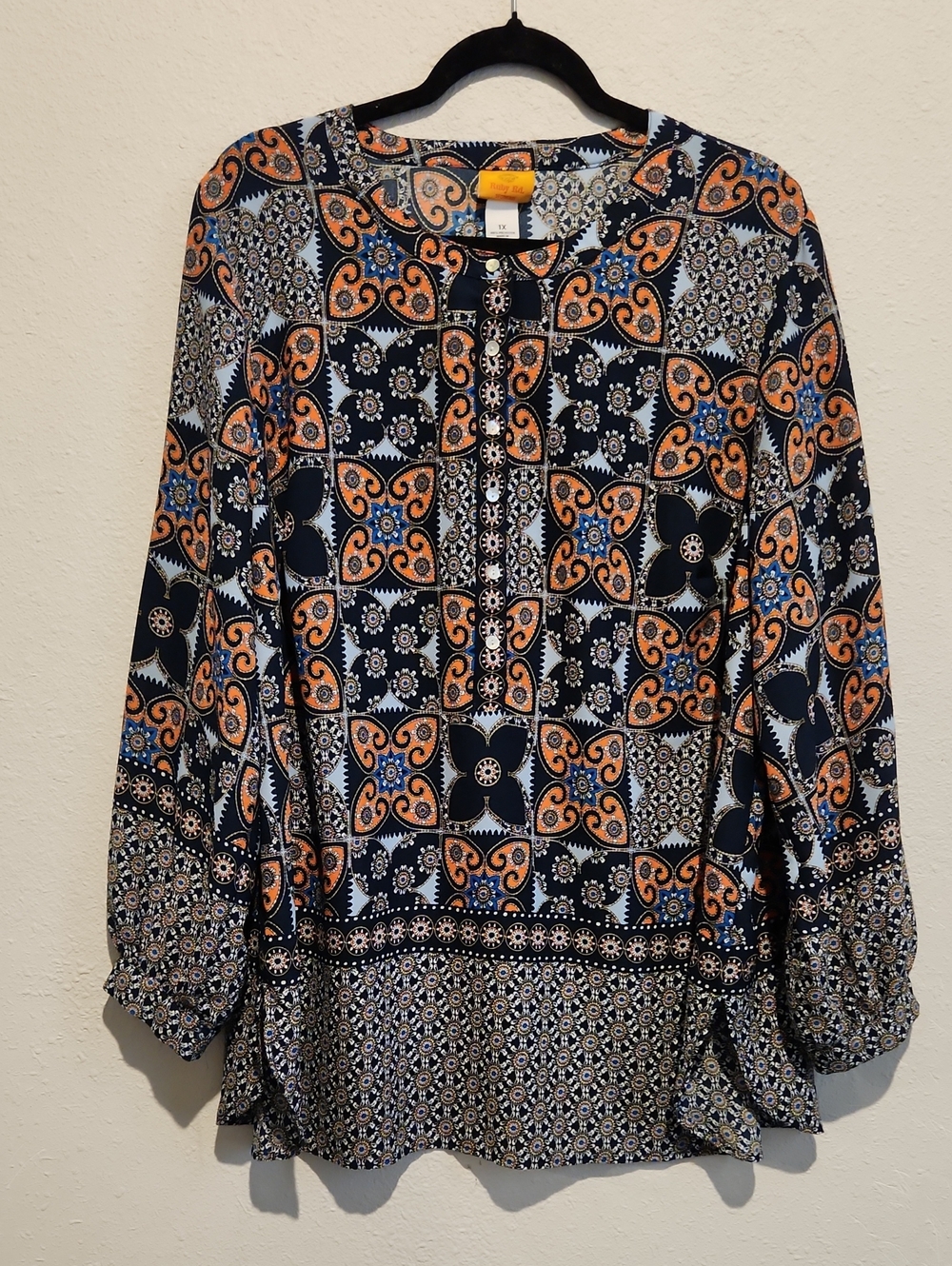Ruby Rd Woman Boho Medallion Print Blouse Plus 1X